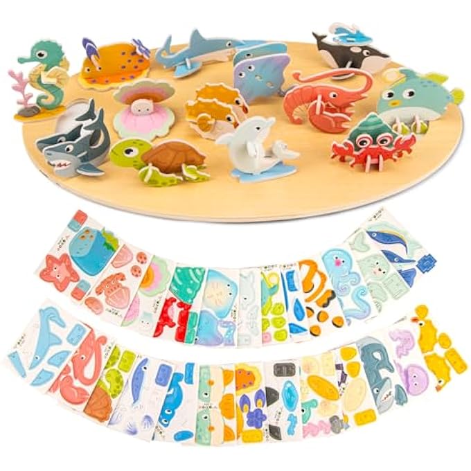 3D PUZZLES FOR TEEN, 25 PCS EDUCATIONAL CARTOON 3D PUZZLE KIT, ENGAGING 3-D PUZZLES SET FOR TEENAGERS CONSTRUCTIBLE, IDEAL FUN ART CRAFTS BIRTHDAY FOR ADOLESCENTS, OCEAN THEMED - Image 1